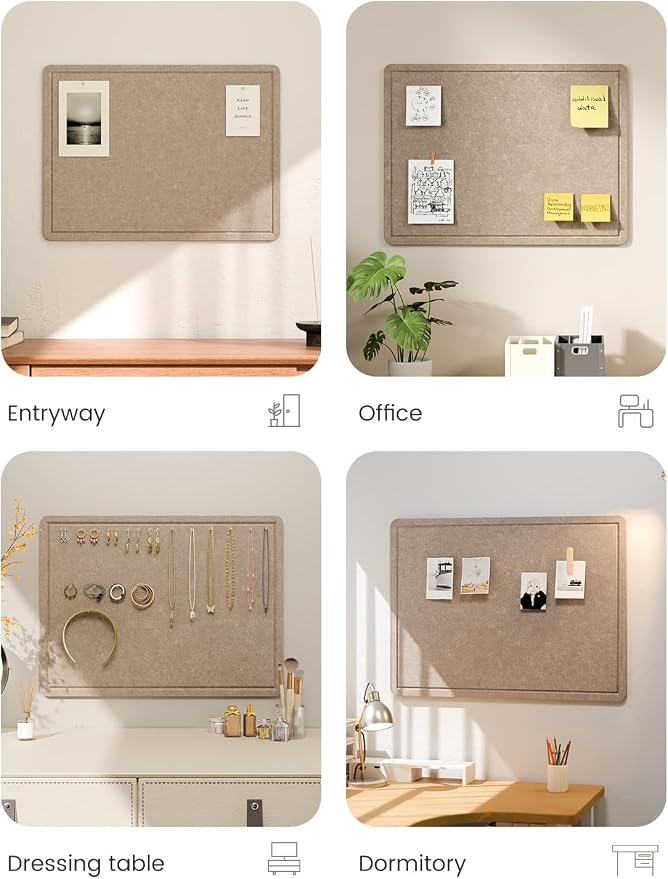Fluxynara 23.6" x 17.1" Bulletin Board, Taupe | Cork Board Alternative with 12 Removable Adhesive Tabs, Foldable Felt Pin Board for Home, Office, Classroom & Dorm