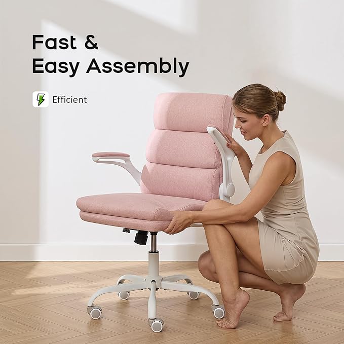 amseatec Small Desk Chair, Comfy Office Chair, Flip-Up Arms for Home | 3-zone mid backrest and dual-layer cushion add comfort; PU upholstery, 90° upright lock, 115° tilt, rocking mode;300lbs