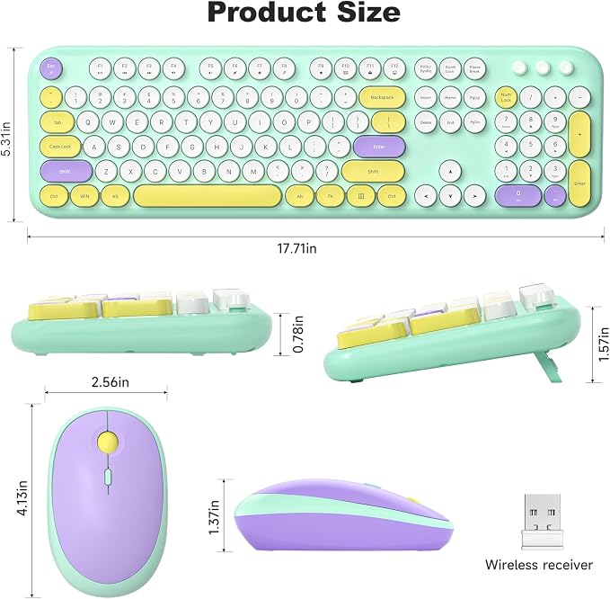 KNOWSQT Wireless Keyboard and Mouse Combo - Lovely Tiffany Blue 2.4G Full-Sized Colorful Keyboards, Round Keycap USB Dongle Plug Play Cute Keyboards for Windows, Laptop, PC, Desktop, Mac