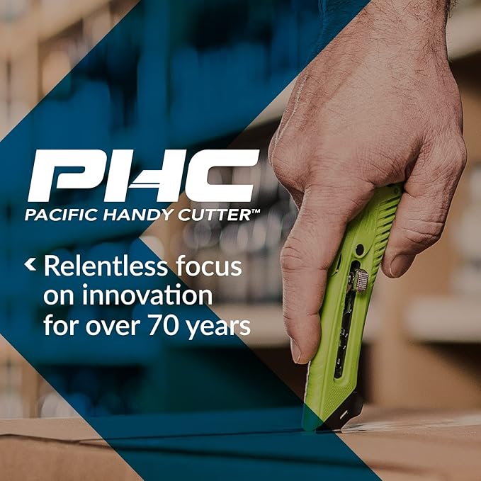 Pacific Handy Cutter Metal Detectable Disposable Film Cutter | Safety Box Cutter & Tape Splitter | Sharp & Durable Steel Blade | Perfect for Cryovac, Plastic Bags, & Shrink Wrap | Blue