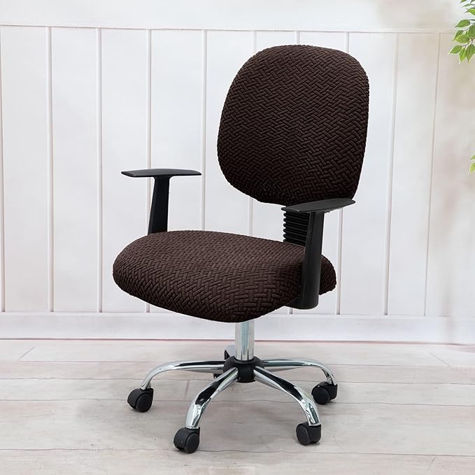 MIFXIN Computer Office Chair Cover Stretch Elastic Slipcover 2 Piece Stretchy Jacquard Washable Computer Chair Covers Furniture Protector for Office Home, NO Chair, Only Covers (Coffee)