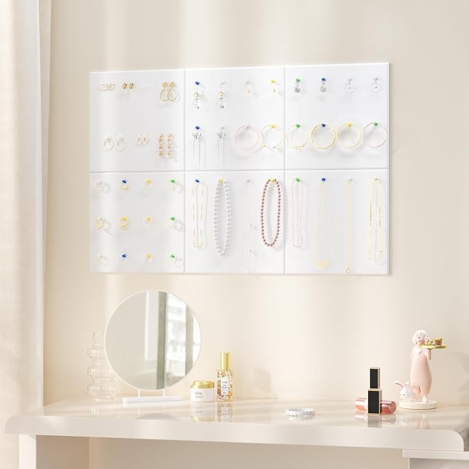 Large Cork Board for Wall, 36" x 24" White Bulletin Board with Pushpins, 6 Panels Felt Tiles Tack Push Pin Board for Office
