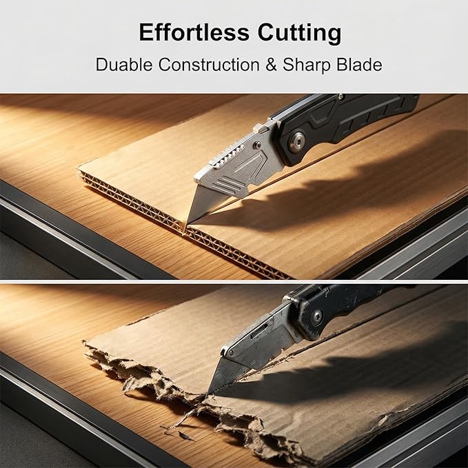 (2-Pack) Box Cutter with 10 Extra Blades, Heavy Duty Folding Utility Knife for Cardboard, Carton, Carpet Cutting, Anti-slip ABS Handle, Quick Replace Blade
