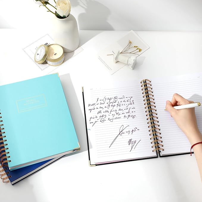2 Pack Hardcover Spiral Notebooks for Work 240 Pages Notebook with Dividers | Multi 5 Subject Notebook College Ruled with Tabs, B5 Lined Journals for Writing, Back to School, Gifts, Pink&Blue