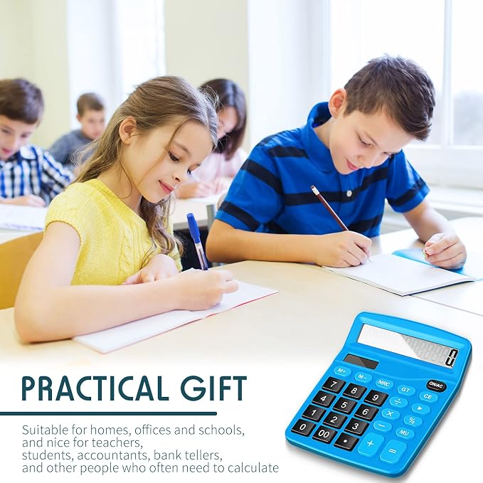 8 Pack 12 Digits Calculator Bulk Calculators Desktop Solar and Battery Dual Power Large LCD Display and Sensitive Butto Handheld for Office, School, Home(Dark Blue)