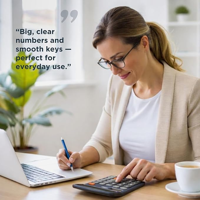 TRULY 12 Digits Desktop Calculator with Large LCD Display and Sensitive Button, Dual Solar Power and Battery, Standard Function for Office, Home, School, Metal Body, 837A Pro Blue
