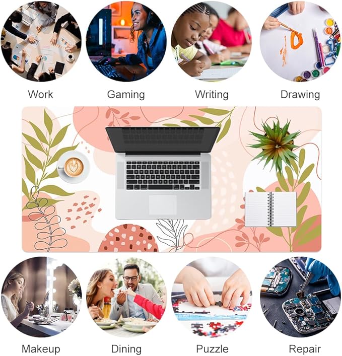 QiyI PU Leather Large Mouse Pad, 31.5" x 15.7", Minimalist Pink | Desk Décor Accessories, Extended Size, Waterproof & Easy to Clean, Smooth Surface, Non Slip Desk Organization