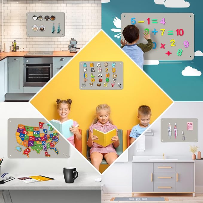 2Pack Magnetic Board,17.5" x 11.4" Magnet Bulletin Board to Display Magnetic Notes, Poetry, Photos, Suitable for Wall, Refrigerator, Cabinet etc, Come with 8 Pcs Dual Lock Tape and Screws (Gray)