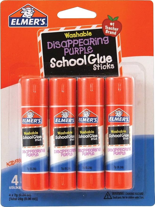 Elmer's E543 Washable School Glue Sticks, Disappearing Purple, 4/Pack