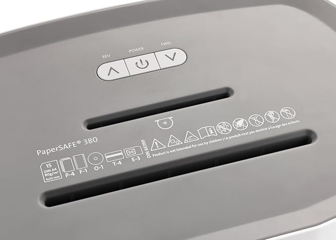 Dahle PaperSAFE PS 380 Paper Shredder, Oil Free, Jam Protection, Security Level P-4, 15 Sheet Max, Shreds CDs, Staples, Paper Clips & Credit Cards