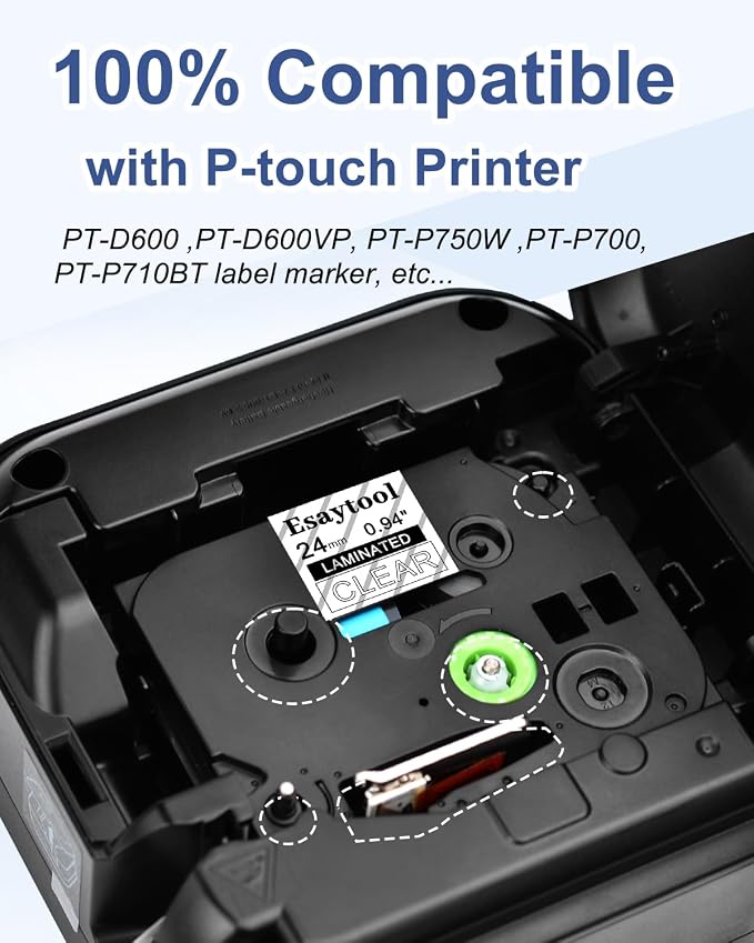 5 X Compatible with P-Touch TZe-155 AZE-155 TZ-155 White on Clear 24mm 0.94'' Laminated Label Tape Replacement for Ptouch PT-D600 PT-E500 PT-H500 PT-P710BT PT-1400 PT-9200DX Label Maker