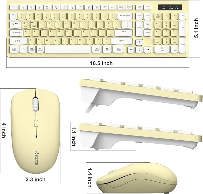 Wireless Keyboard and Mouse Combo Silent for Office and Home(Canary Yellow) | 2.4G Full Size Silent Cordless Keyboard with Tilt Legs,3-Level DPI Quiet Mouse,for Windows/Mac OS/Desktop/Laptop/PC