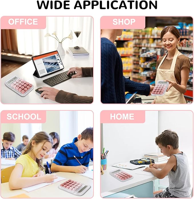 Cute Calculator, Mechanical Switch Calculator, Calculators Desktop 10 Digits, Desk Calculators with Big Buttons and LCD Display, Battery Power,Ideal for School Home Office Basic(Pink)