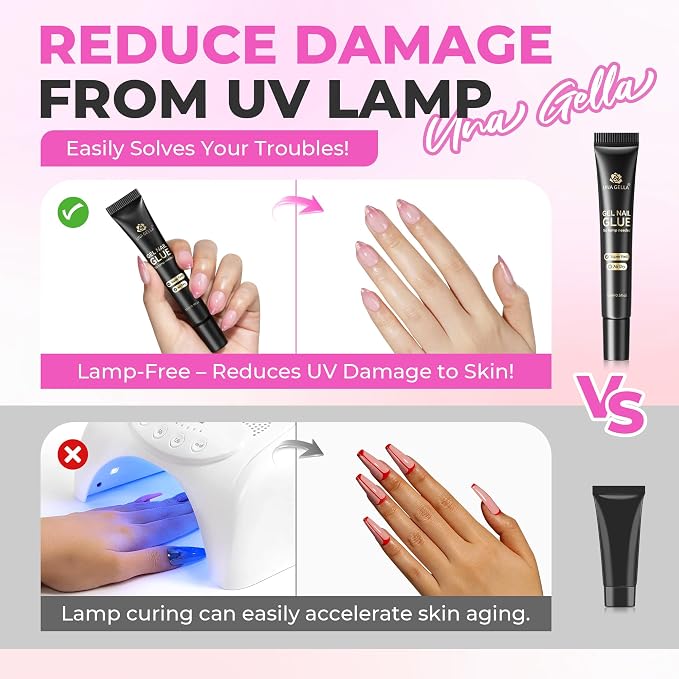 UNA GELLA Gel Nail Glue No U/V Light 15ml Strong-hold Formula | Super Strong Nail Glue for Press On Nails & Clear Acrylic Nails Tips Air-dry Easy Home DIY Salon, Portable for Daily