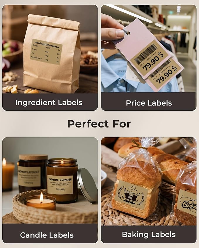 MUNBYN 3x2 Thermal Labels, 500 Sheets/1 Roll, Brown | Strong Adhesive & Perforated, Non BPA&BPS for Small Business, Shipping, Bakery, Barcode, Price Tag