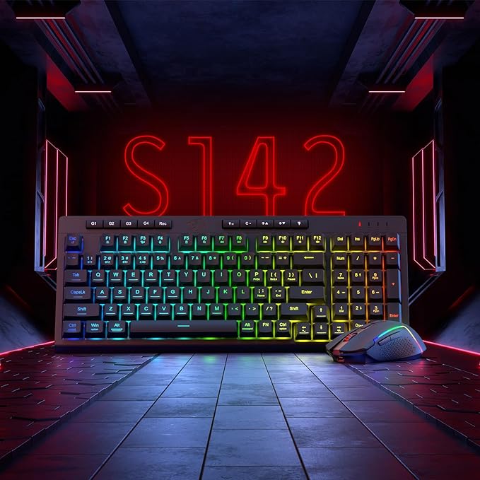 Redragon S142 Wireless Gaming Keyboard & Mouse Combo, 98 Keys K515 PRO RGB Membrane Keyboard & 4800 DPI Wireless 2.4Ghz Gaming Mouse Bundle, Convenient Shared Dongle