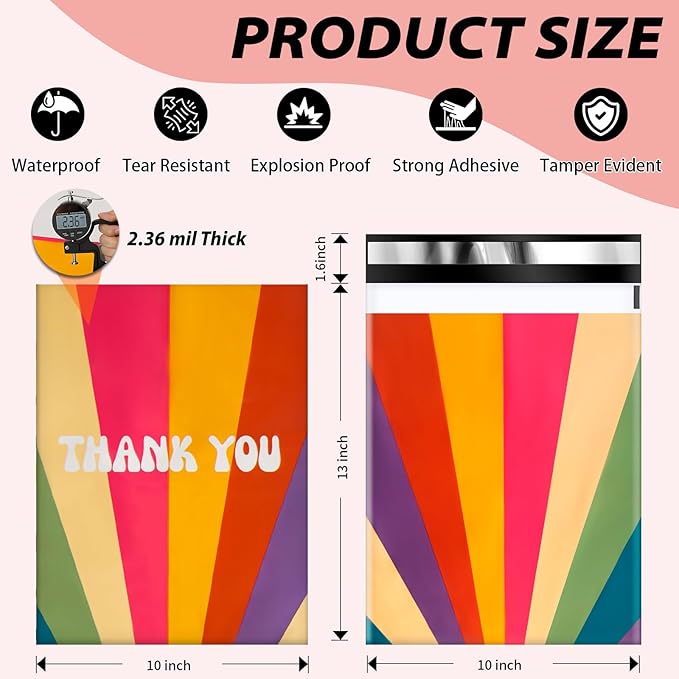 Oududianzi Poly Mailers 10x13, 100Pack Shipping Bags, Plastic Packaging Bags, Self-Seal Polymailers, Mailers Poly Bags, Package Bags for Small Business and Clothing - Rainbow