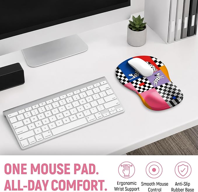 Ergonomic Mouse Pad with Wrist Rest, Gel Wrist Support, Patch | 10.2 x 7.6 in Mouse Pad with Smooth Fabric Surface and Non-Slip Rubber Base for Office, Home, Study, and Gaming