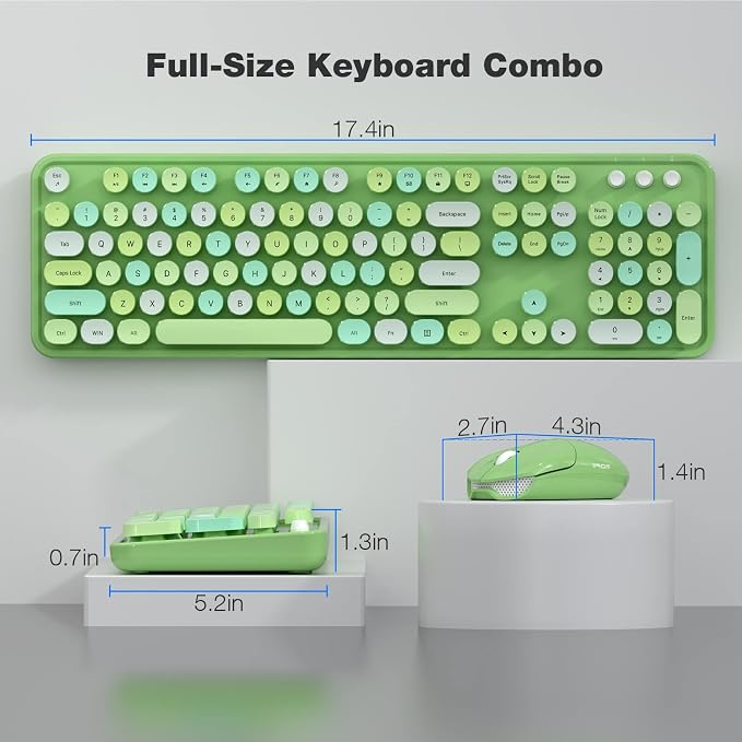 KNOWSQT Wireless Keyboard and Mouse Combo, Green 104 Keys Full-Sized 2.4 GHz Round Keycap Colorful Keyboards, USB Receiver Plug and Play, for Windows, Mac, PC, Laptop, Desktop