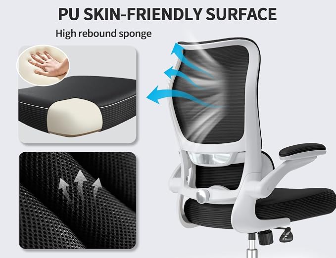 TRALT Office Chair Ergonomic Desk Chair - Gaming Chair with Lumbar Support | 330 LBS Home Office Desk Chairs , Reading Chair with Flip-up Armrests, Comfortable Computer Chairs (1, White Black)