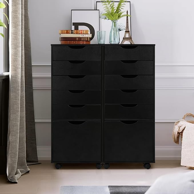 TUSY Mobile File Cabinet, 5-Drawer Storage Cabinet, Vertical Rolling Storage Organizer Chest with Wheels & Anti-Tip Kit, for Home Office, Craft Room, Black