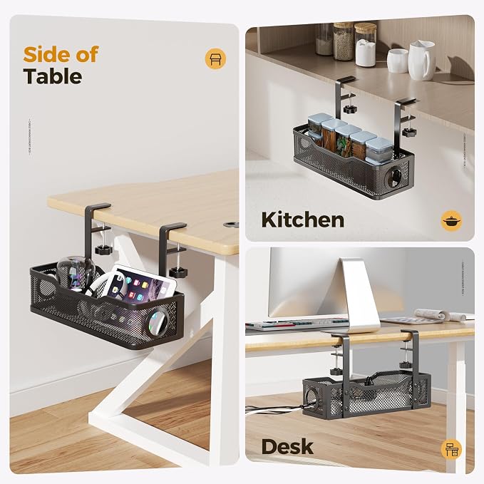 Under Desk Cable Management Tray Black 4 Pack,13.5" Wire Organizer No Drill | Metal Cable Tray with Clamp for Wire Management, Cord Organizer Box for Office Home Standing Desk, No Damage to Desk