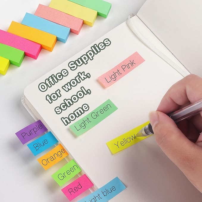 Page Markers, 0.5x1.8 in, Self-Stick Tabs, 30 Pads 10 Colors, 80 Sheets/Pad | 10 Bright Assorted Colors, Easy to Color-Code and Organize