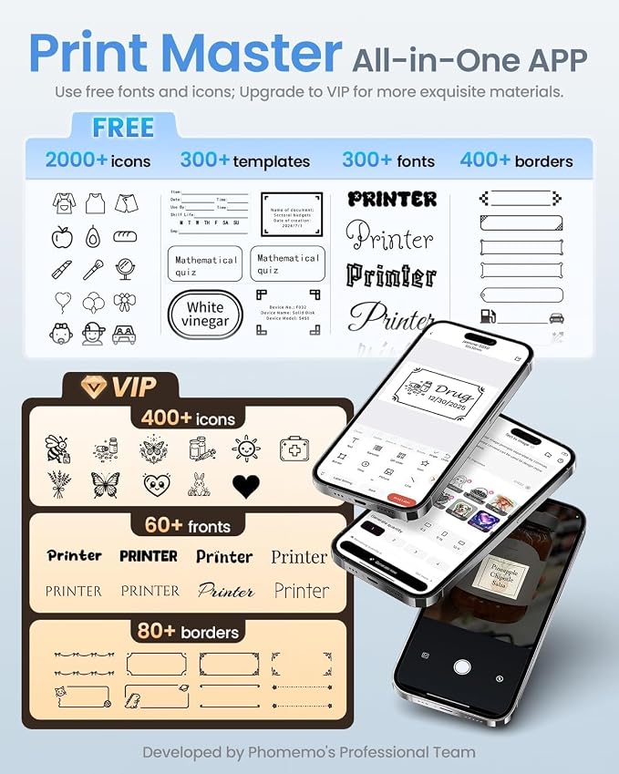 Phomemo Thermal Label Maker Machine with Tape (3 Rolls), Sticker Printer | 2 Inch Wide Waterproof Label Machine Easy to Use for Small Business, School, Black