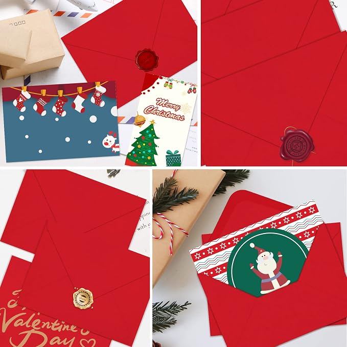 100 Pack 4x6 Envelopes for invitations, Red A6 Envelopes, Photo Envelope, Used for Graduation, Wedding, Baby Shower (Red)