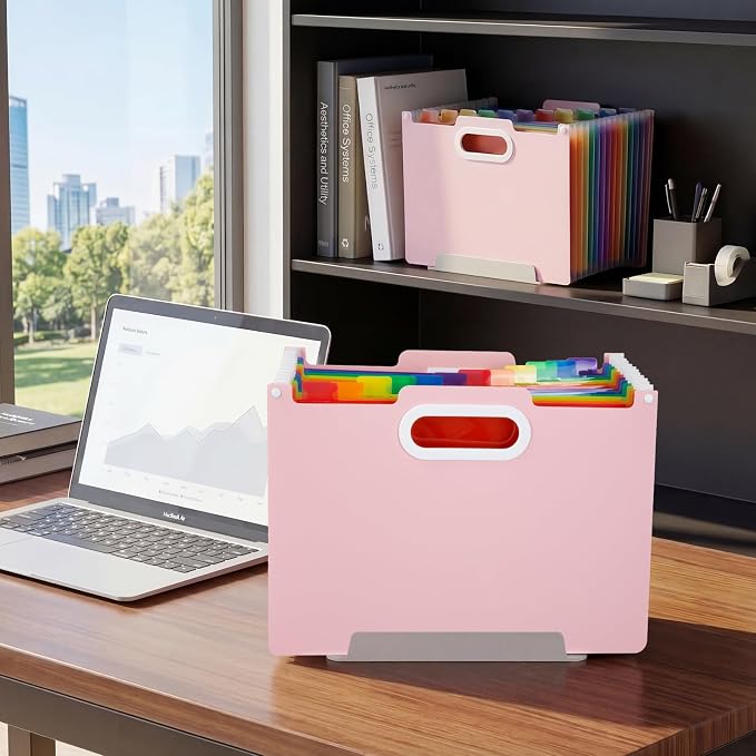 Comix Expanding File Folder,14 Pockets Accordion File Organizer, Pink | Letter/A4 Size Document Organizer, For Home Office School