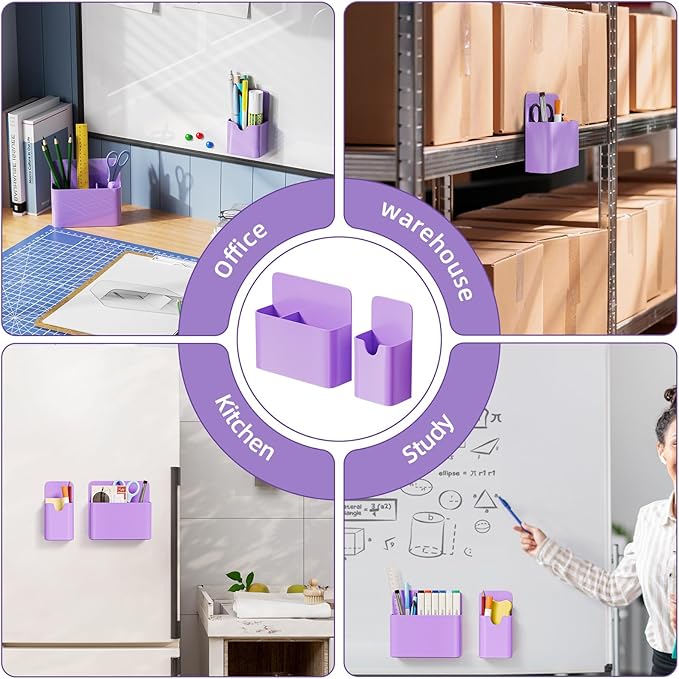 Marbrasse Magnetic Dry Erase Marker Holder,Pen and Eraser Holder for Whiteboard,Magnet Pencil Cup Utility Storage Organizer for Office, Refrigerator, Locker and Metal Cabinets (Purple)