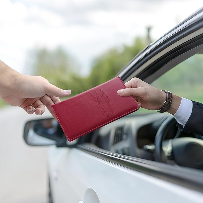 JUSTTOP 1Pack Car Registration and Insurance Holder,Car Document Holder for Cards License with Magnetic Shut,Vehicle Glove Box Car Organizer for Documents, Cards, License(Rose red)
