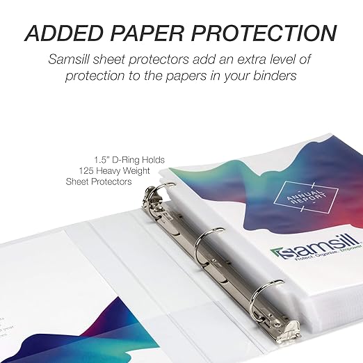 Samsill Durable 1.5 inch 3 Ring Binder, D Ring Binder, 100% Recycled Chipboard, White