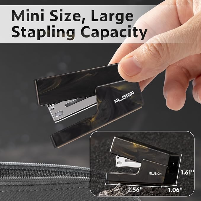 NUSIGN Mini Stapler with 830 Staples, Small Cute Desk Staplers, 25 Sheet Capacity, Fluid Black