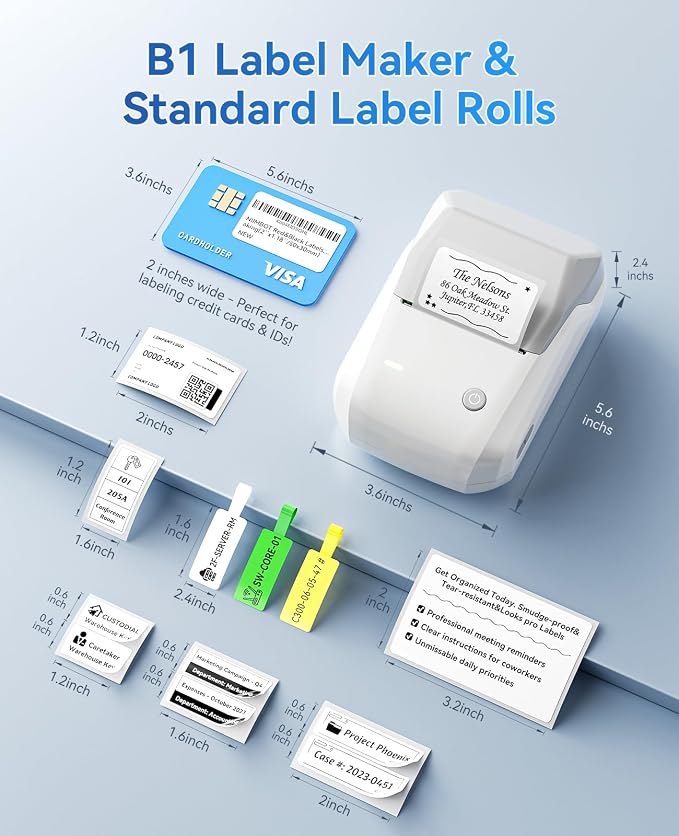 NIIMBOT B1 Label Maker, 2Inch Bluetooth Label Printer for Home, Grey | Label Maker Machine Support Smartphones & PC for Small Business, School, Office, Came with 1 Roll White Label(2x1.2'')