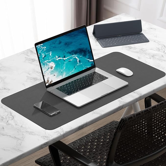Hsurbtra Desk Pad, 30" x 14" PU Leather Desk Mat, XL Extended Mouse Pad, Waterproof Desktop Blotter Protector, Non-Slip Ultra Thin Large Laptop Keyboard Writing Mat for Office Home, Dark Gray