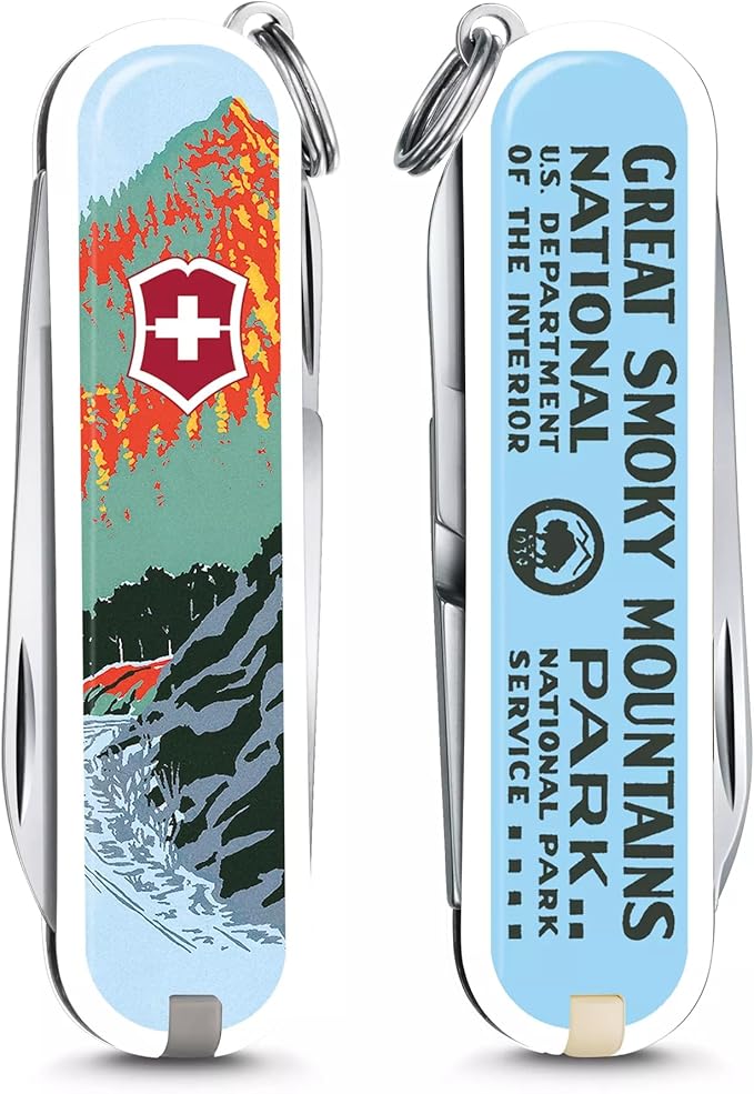 Victorinox Classic SD Swiss Army Knife, Compact, 7 Functions, Swiss Made Pocket Knife with Small Blade, Screwdriver and Key Ring - Smoky Mountain National Park
