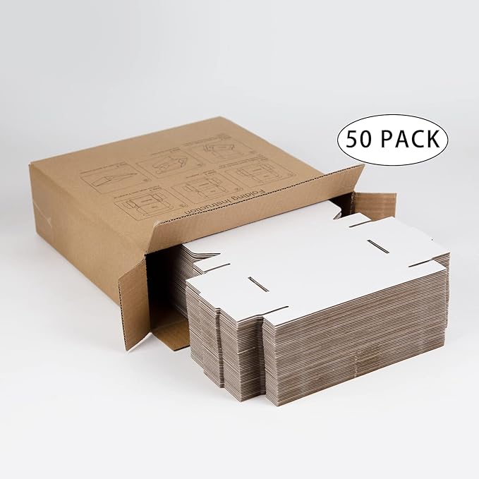 SUNLPH 50 Pack 6x4x1 Inches Small Shipping Boxes, White Corrugated Cardboard Boxes, Moving Mailing Packing Box