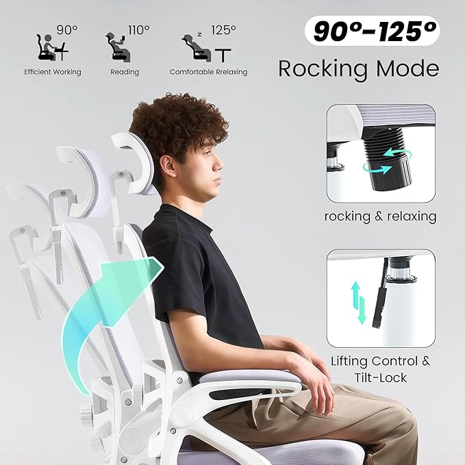 Fizzin Office Chair Mesh Computer Chairs with Adjustable Lumbar Support | Ergonomic Office Chair, Home Office Desk Chairs with Thickened Cushion and Headrest, Comfy Gaming Chair (Lavender)