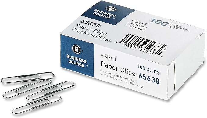 Business Source Paper Clips, Size 1, Regular, .033 Wire Gauge, 100/Box, 10 Boxes Total