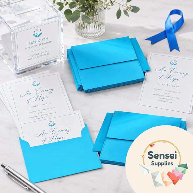110 5x7 Deep Sky Blue Invitation Envelopes - for 5x7 Cards - A7 - (5 ¼ x 7 ¼ inches) - Perfect for Weddings, Graduation, Baby Shower - 120 GSM - Peel, Press & Self Seal - Square Flap