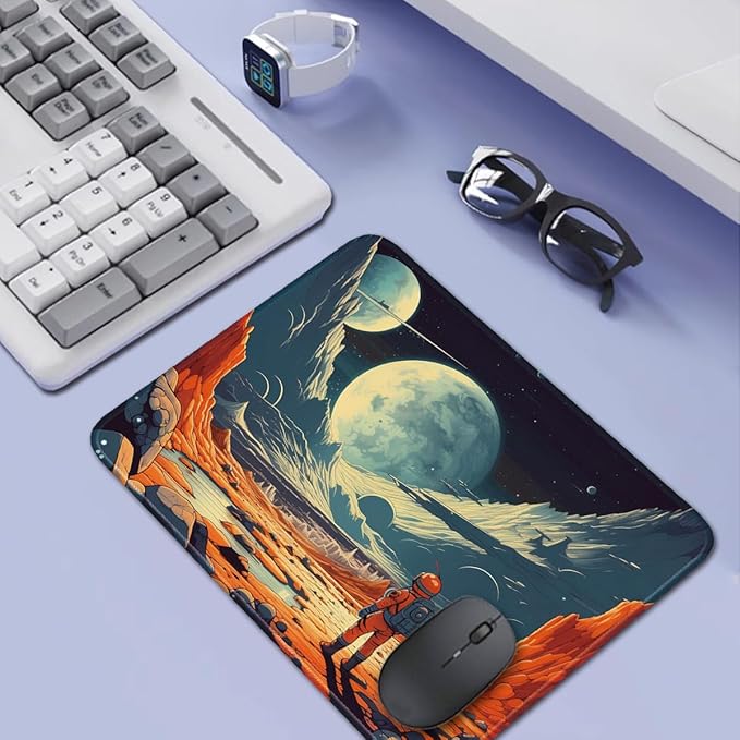 Space Themed Design, Vibrant Color for Gaming Cloth Mouse Pad Laptop Mouse Pad, 26x21cm