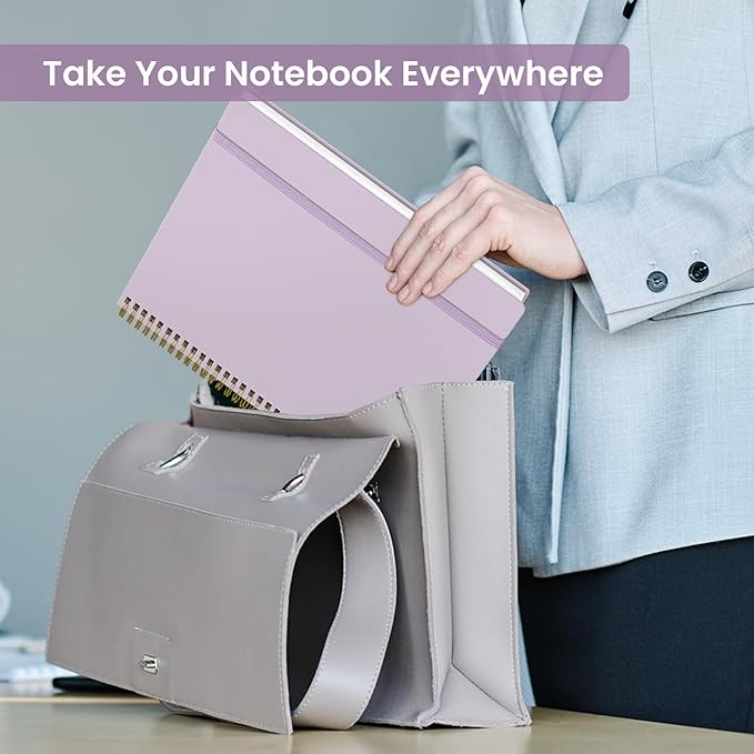 Taja Spiral Lined Notebook, 8.5"x11" Notebooks for Work, Large A4 Journal for Women & Men, College Ruled Journaling Notebook for Writing, Plastic Cover Spiral Journal, Lilac