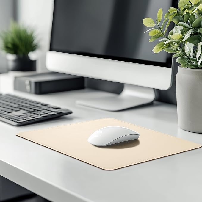 Leather Mouse Pad with Stitched Edge Micro-Fiber Base with Non-Slip Waterproof,Mouse Pad for Computers,Laptop, 8x11Inch (Milky White)