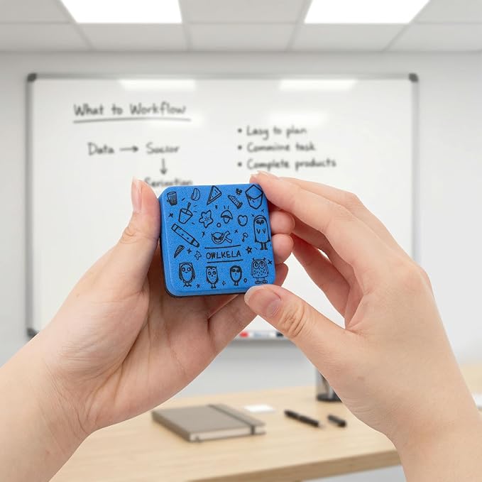 OWLKELA 30 Pcs Dry Erase Erasers, Blue and Red | Magnetic Whiteboard Eraser, Mini Cleaning Pads, Ideal for Classroom, Office and Home