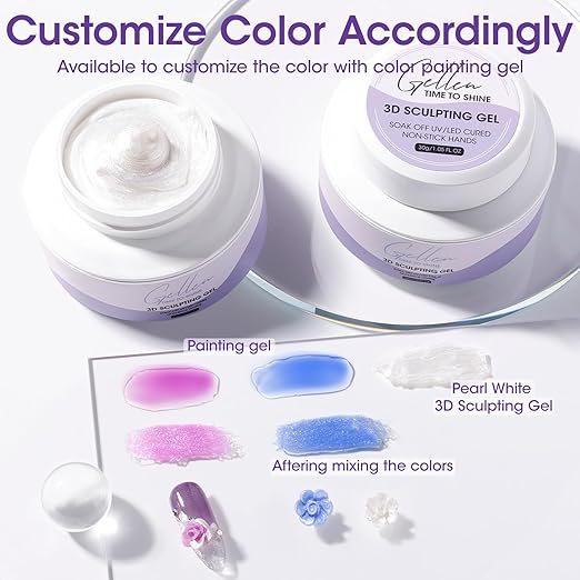 Gellen 3D Sculpting Gel for Nail Art 30g Pearl White – UV Cured Non-Sticky 3d Gelnail Art Molding Gel for Nails, Easy Carving 3D Flowers for Nail Charms