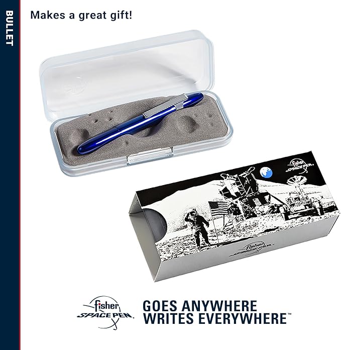 Fisher Space Pen Blue Moon Bullet Pen, Pressurized Ballpoint Pen, Compact Size, Writes Upside Down, Extreme Temperatures, Smooth Black Ink, Medium Point, Pocket Clip, Gift Box, Made in the USA