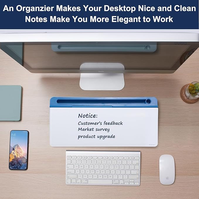 Desktop Whiteboard Dry-Erase-Board - Computer Keyboard Stand White Board Surface Pad with Drawer, Desk Organizers with Accessories for Office, Home, School Supplies - Blue
