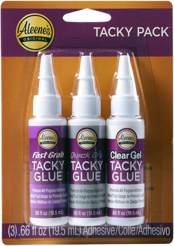 Aleene's Tacky 3-Piece Trial Pack, All Purpose Glue for Crafts and DIY Projects, Includes Clear Gel Tacky Glue, Quick Dry, and Fast Grab Adhesive, .66 fl oz 3-Pack