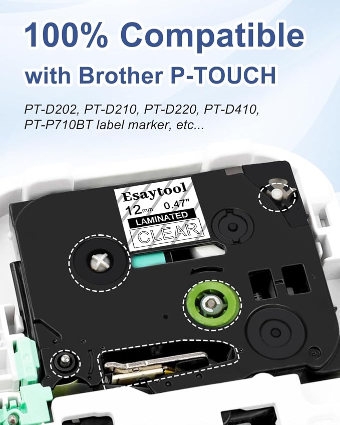 5 X Compatible with P-Touch TZe-135 AZE-135 TZ-135 White on Clear 12mm 0.47'' Laminated Label Tape Replacement for Ptouch PT-H100 PT-D200 PT-P700 PT-1000 PT-2030 Label Maker